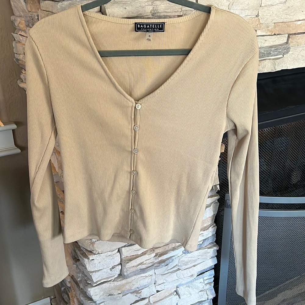 Bagatelle Tan Button down ribbed worn once size S